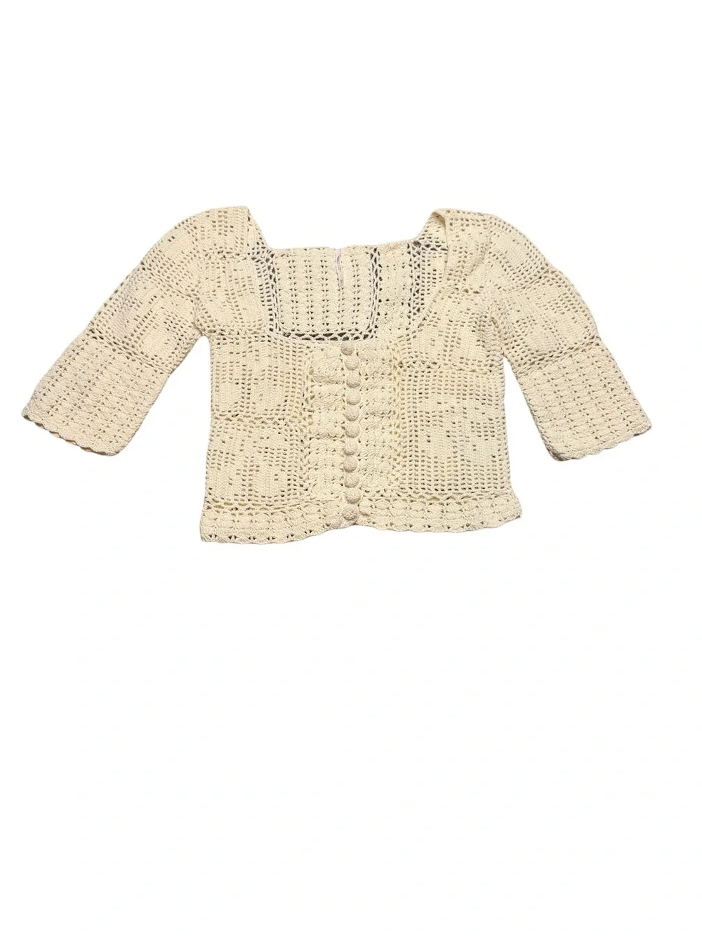 🤍 Free People‎ Bahamas Crochet Top XS Ivory Boho Cropped Knit Blouse 🤍